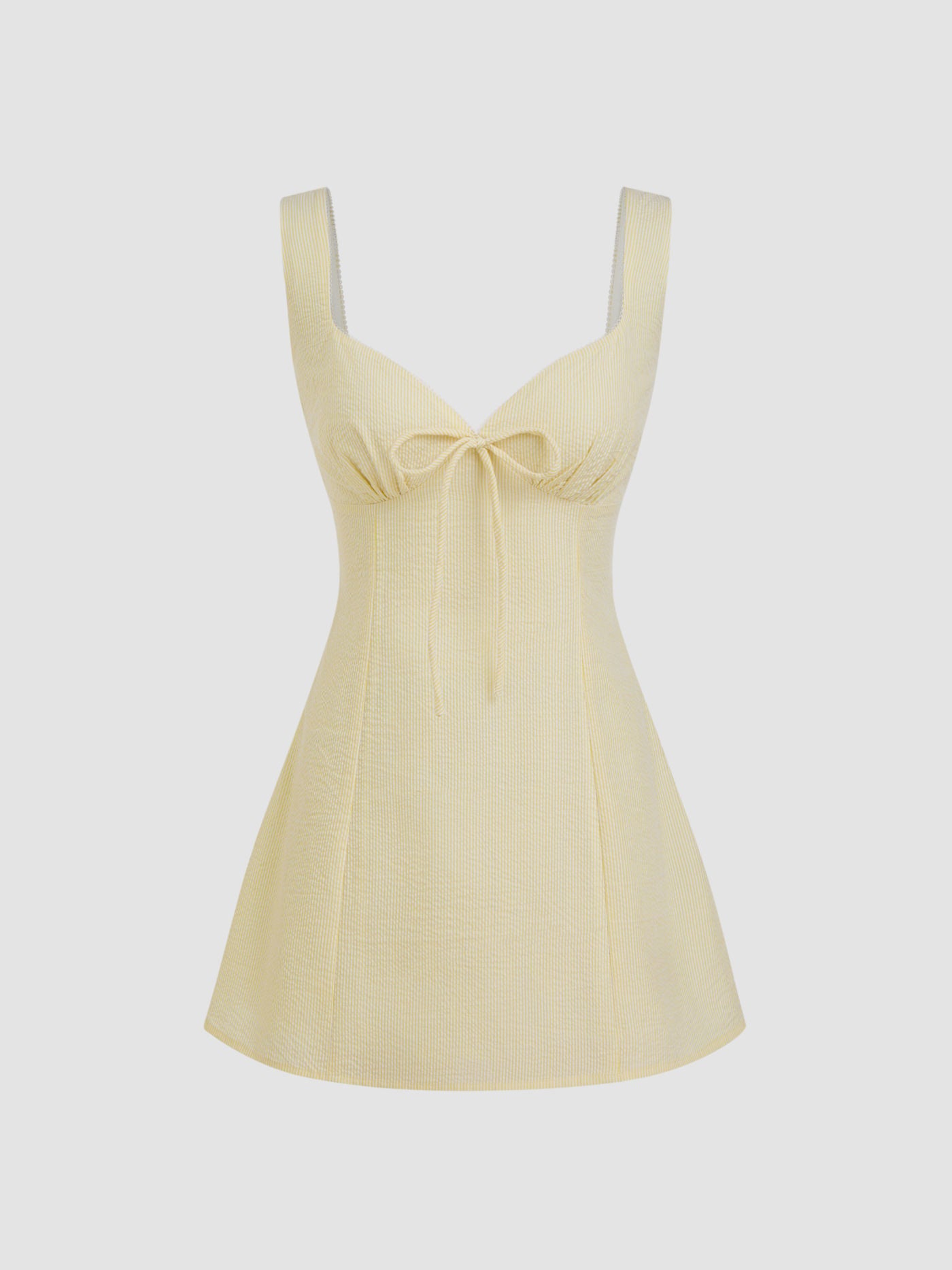 Cotton-blend Sweetheart Stripe Knotted Shirred Mini Dress