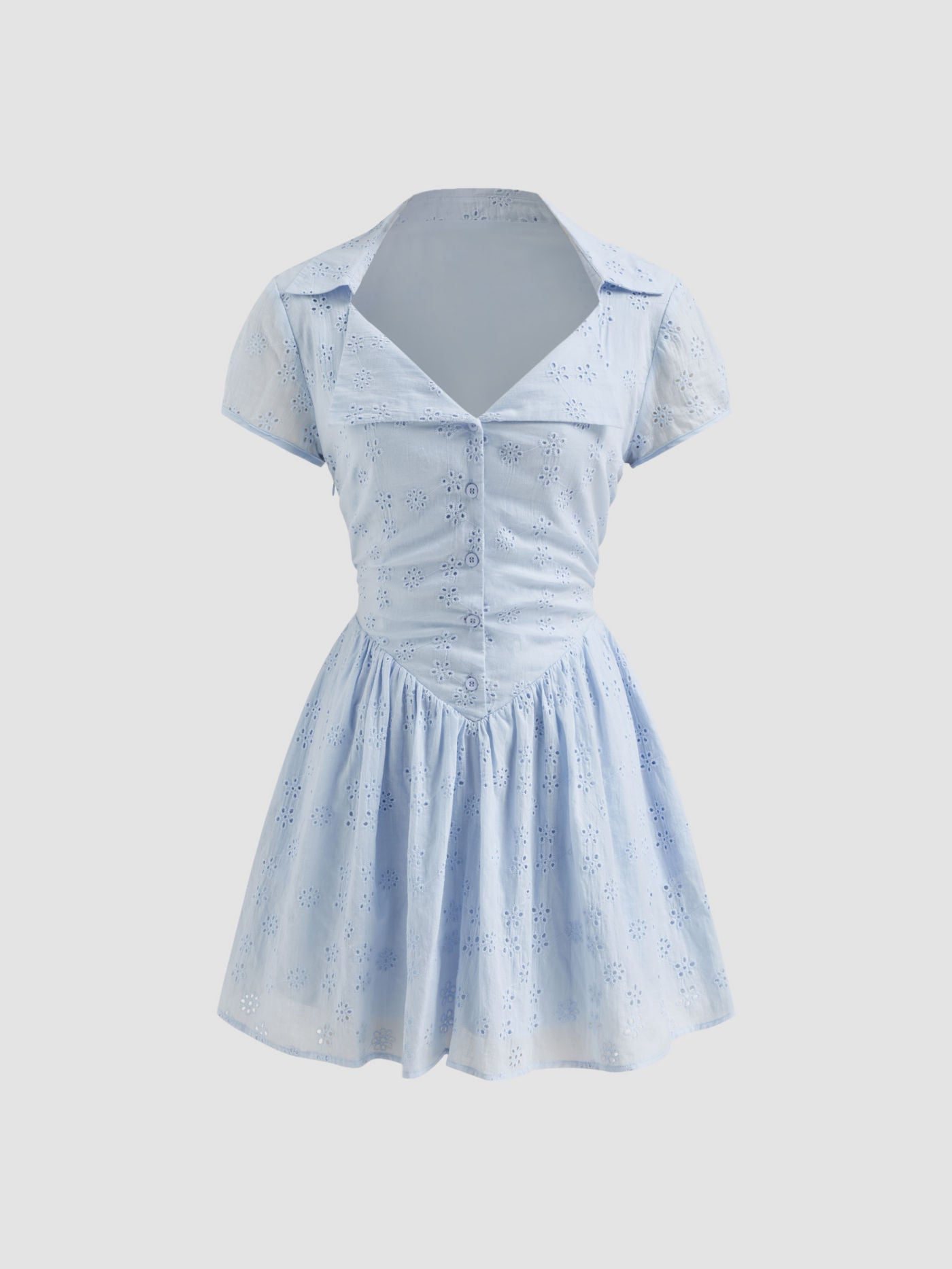Cotton Collar Broderie Anglaise Tie Back Ruffle Mini Dress