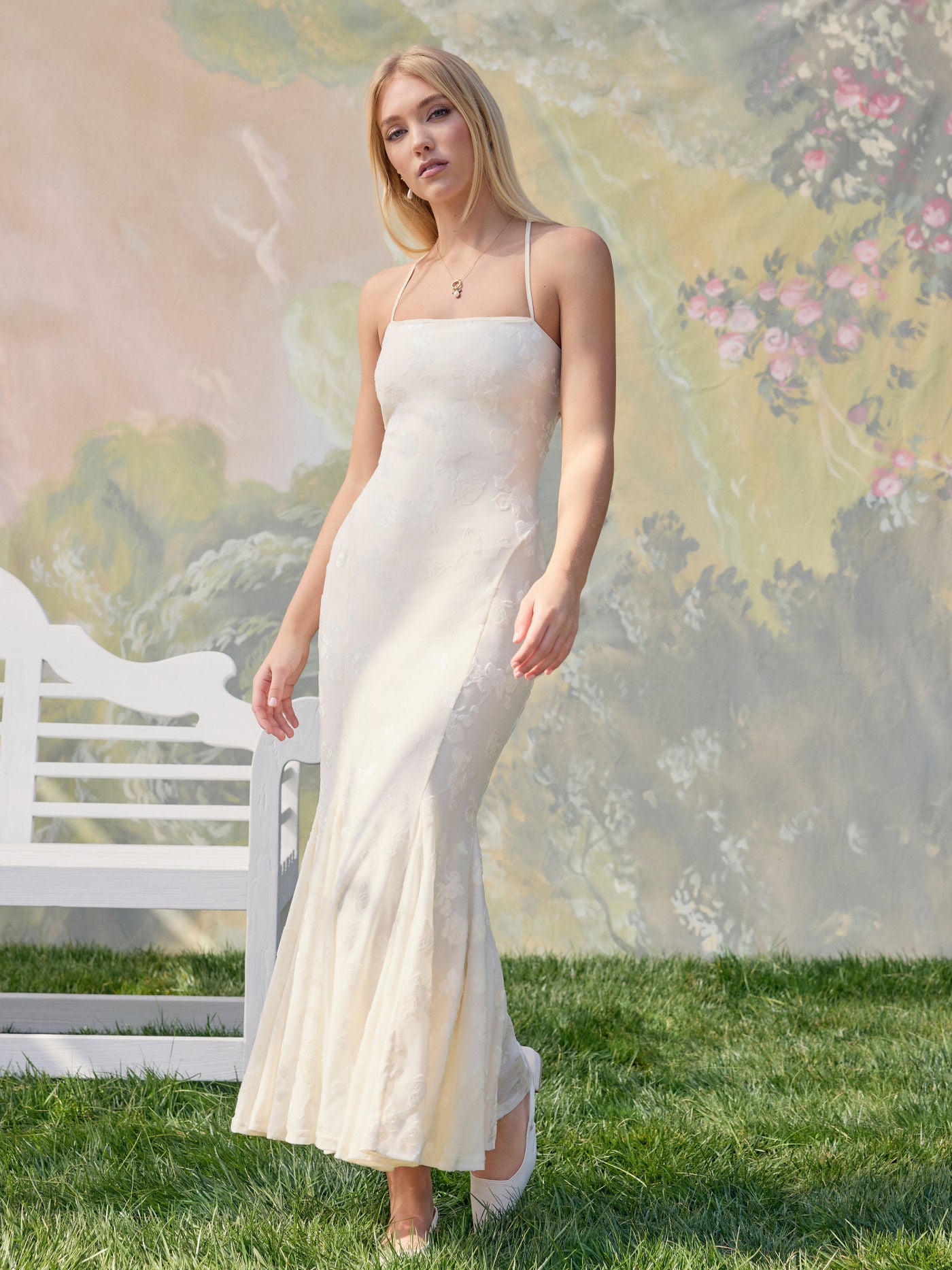 Floral Lace Up Ruffle Backless Mermaid Maxi Dress