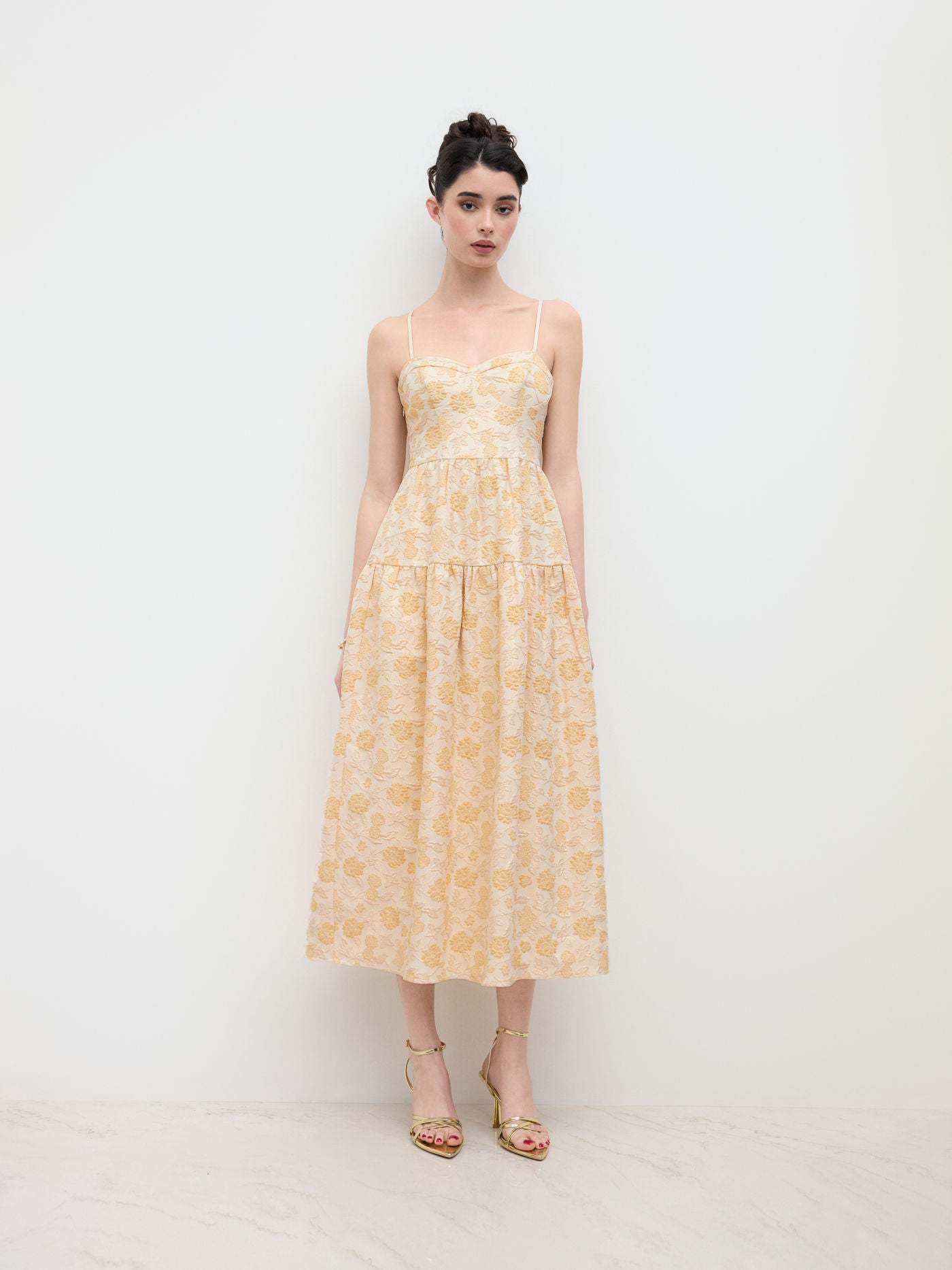 Jacquard U-neckline Floral Maxi Dress