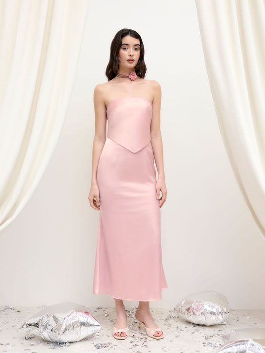 Backless Satin Bowknot Bandeau Maxi Dress